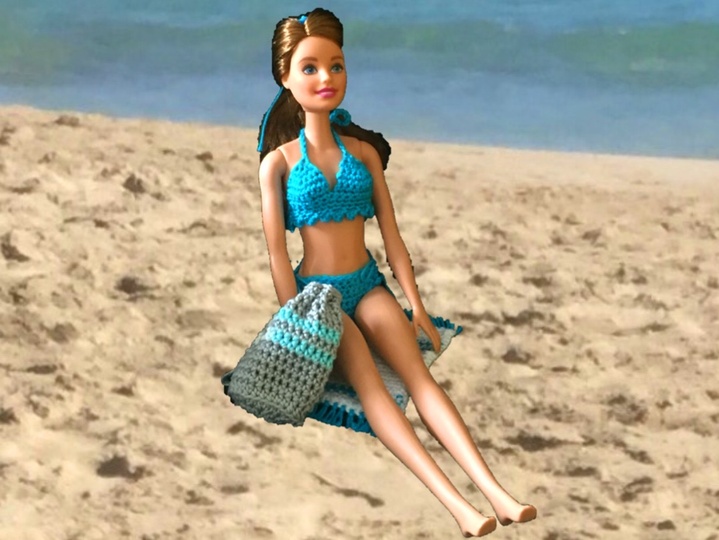 Häkelanleitung Bikini, Matchsack und Handtuch - für Anziehpuppe