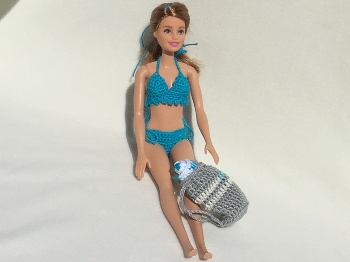 Häkelanleitung Bikini, Matchsack und Handtuch - für Anziehpuppe
