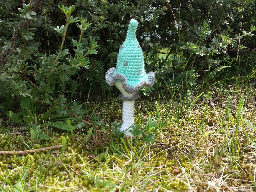 Häkelanleitung Blumenstecker  - „ Der kleine Pilz“