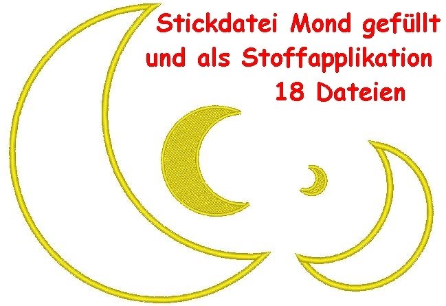 Stickdatei Mond Luna in 18 Größen