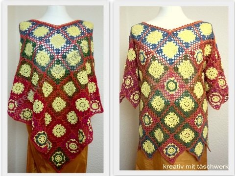 2 für 1- Häkelanleitung für Poncho und Pullover aus Farbverlaufsgarn (Bobbel), Gr. S/M, L/XL