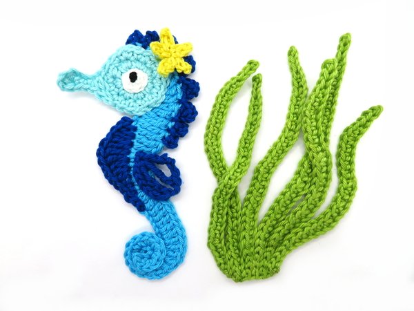 Seahorse + Plants crochet Applique Pattern