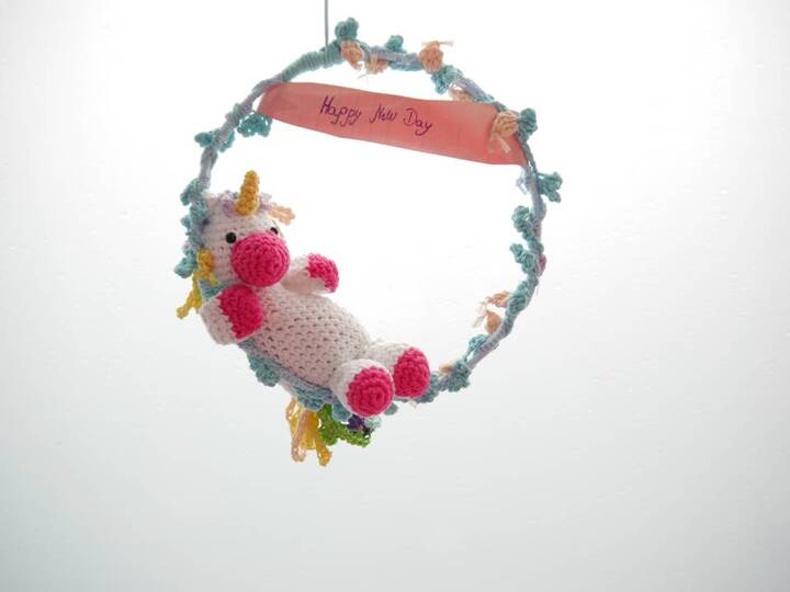 Einhorn Happy New Day Kranz zum Häkeln