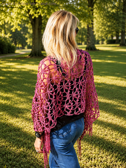 Summer Shawl Crochet Pattern with Fringe and Floral Motif | PINK POISON