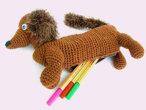 Häkelanleitung Federmäppchen, Stiftemäppchen Dackel Wasti