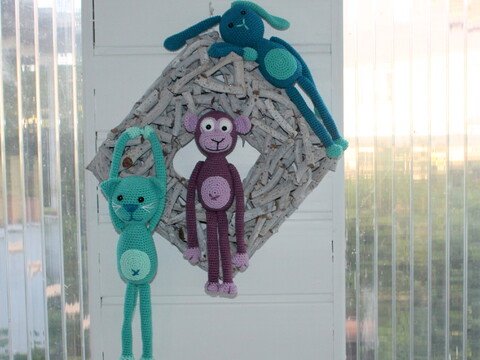 Schlenkertiere Affe, Katze und Hase Häkelanleitung