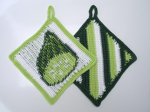 Häkelnaleitung Topflappenset "Gurke"
