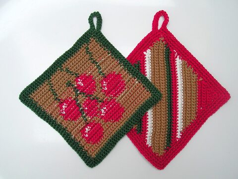 Häkelnaleitung Topflappenset "Kirschen"