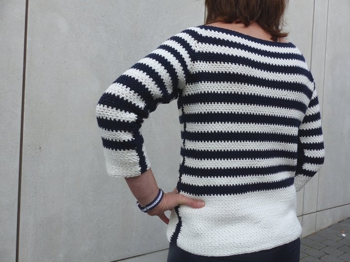 Gehäkelter Streifenpulli mit Halbarm, E-Book in S/M/L/XL/XXL