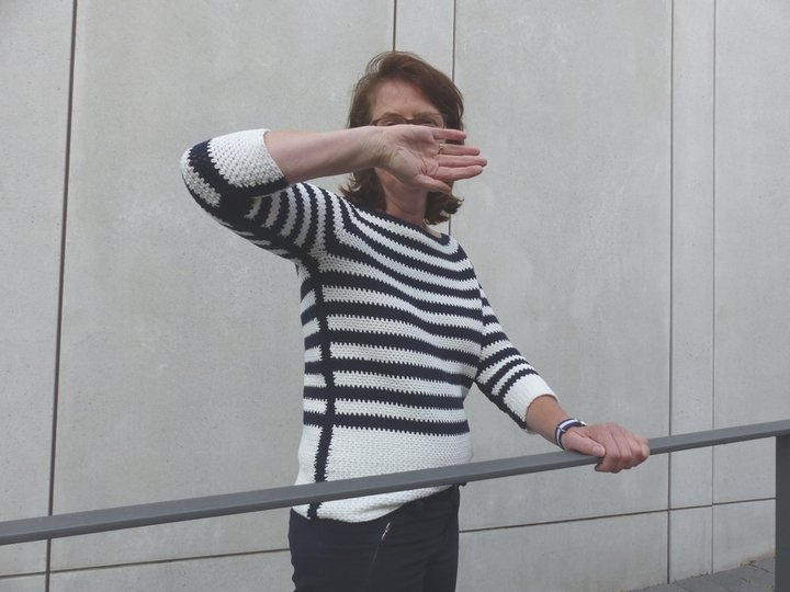 Gehäkelter Streifenpulli mit Halbarm, E-Book in S/M/L/XL/XXL