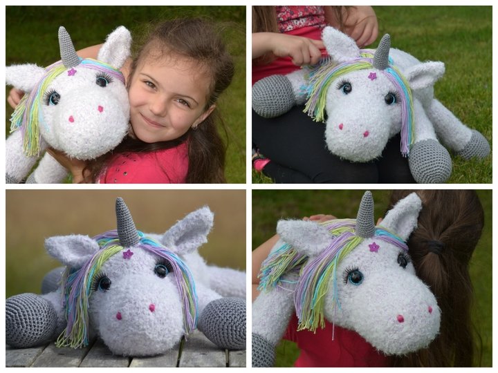 - STELLA - XXL Kuschel-Einhorn häkeln,  flauschiges Einhorn, Plüschtier