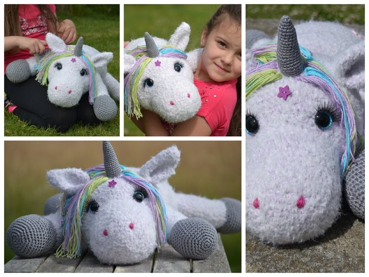 - STELLA - XXL Kuschel-Einhorn häkeln,  flauschiges Einhorn, Plüschtier