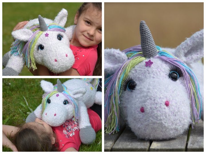 - STELLA - XXL Kuschel-Einhorn häkeln,  flauschiges Einhorn, Plüschtier