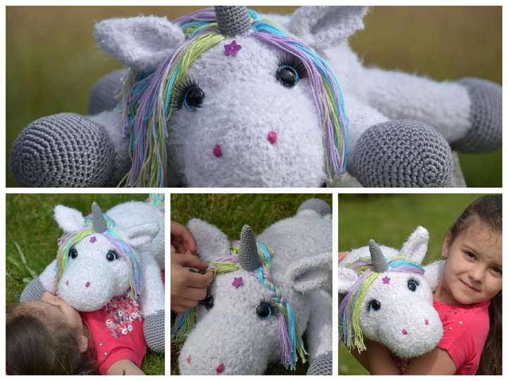 - STELLA - XXL Kuschel-Einhorn häkeln,  flauschiges Einhorn, Plüschtier