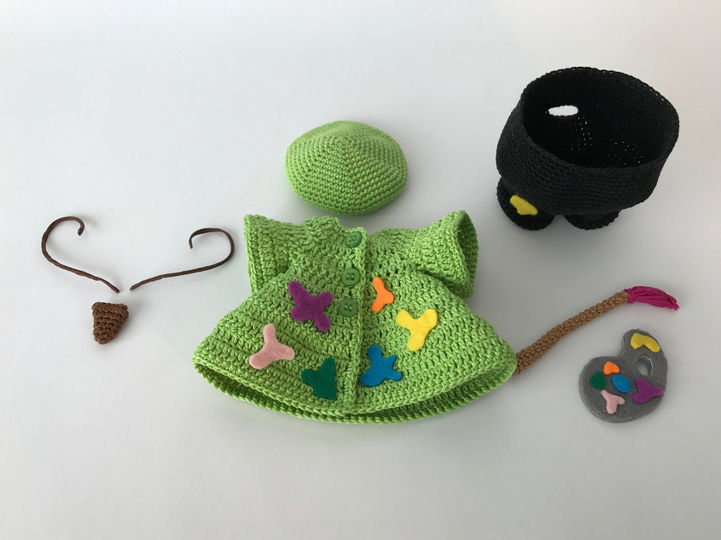 Maler-Outfit, für Seppl das bayrische Wiesel, (ohne Figur) Häkelanleitung