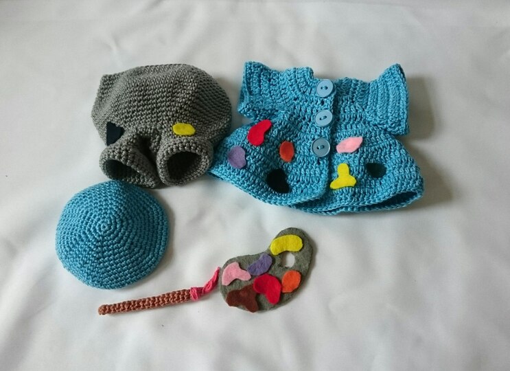 Maler-Outfit, für Seppl das bayrische Wiesel, (ohne Figur) Häkelanleitung