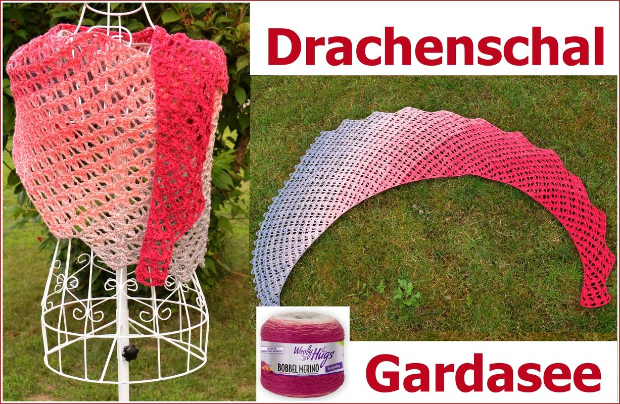 Drachenschal "GARDASEE" mit 1 Woolly Hugs BOBBEL-MERINO häkeln