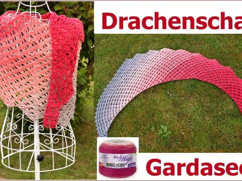 Drachenschal "GARDASEE" mit 1 Woolly Hugs BOBBEL-MERINO häkeln