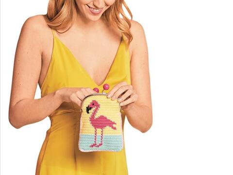 Kleiner Beutel mit Taschenbügel und Flamingomotiv