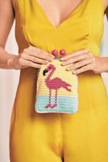 Kleiner Beutel mit Taschenbügel und Flamingomotiv