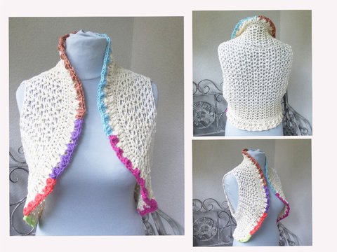 Häkelanleitung für Bolero-Weste, mit kleinen Rüschen, Größe 34 -44, auch als Schal tragbar