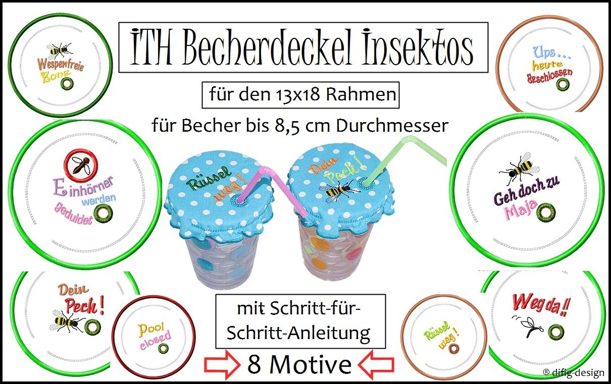 Stickdateien ITH-Becherdeckel Insektos für den 13x18 Rahmen