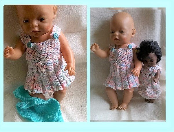 Gestricktes Trägerkleid für Babypuppe 42 cm mit Bolero in Größe. 42 und 25 cm - Bild 2
