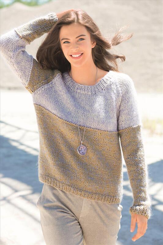 Gestrickter, zweifarbiger Raglanpulli