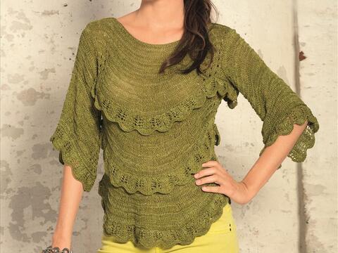 Gestrickter Volant-Pulli aus edlem Leinengarn