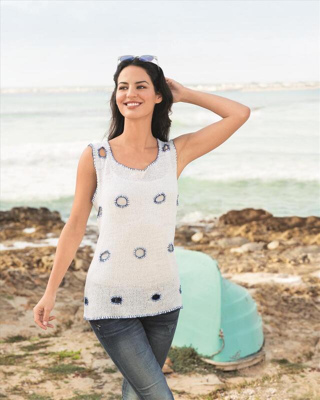 Gestricktes Top aus Leinen in strahlendem Weiß mit Lochmuster