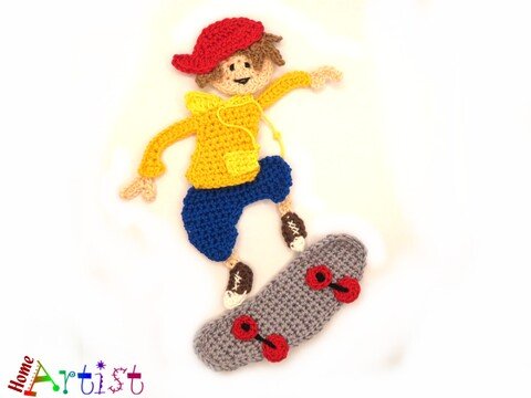 Skateboarder Crochet Applique Pattern