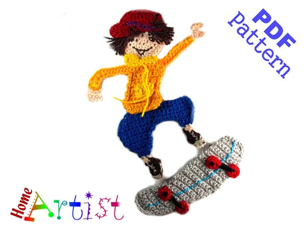 Skateboarder Crochet Applique Pattern