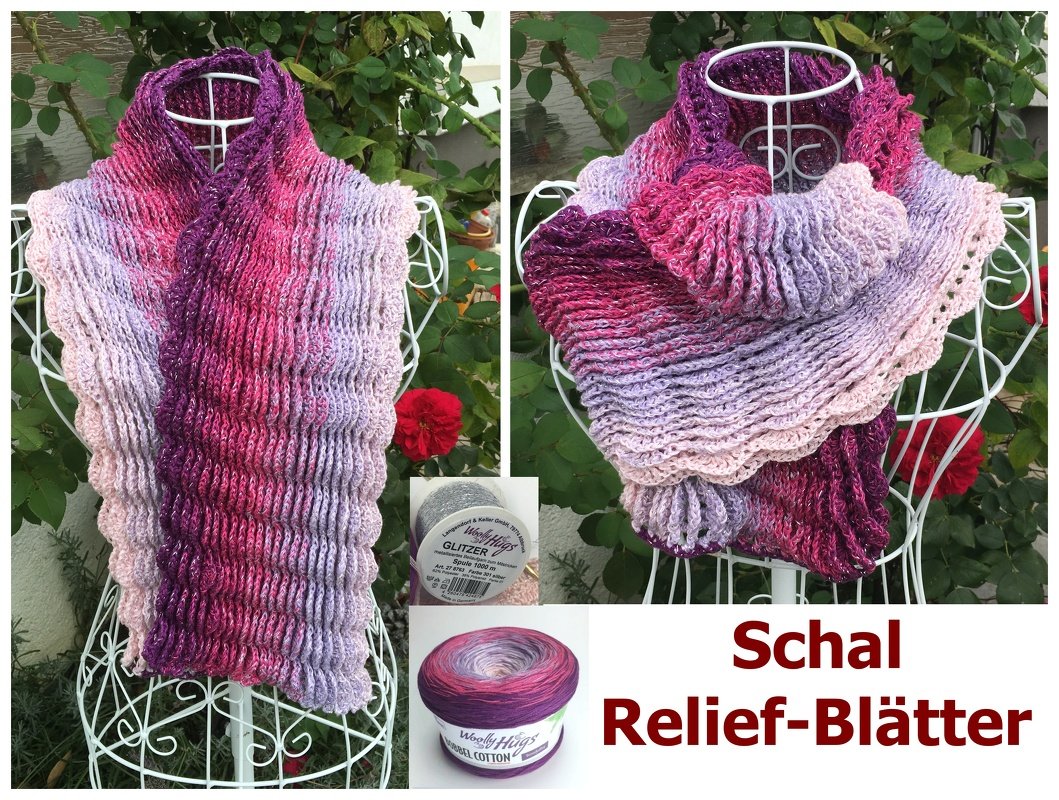 Schal "Relief-Blätter" mit 1 BOBBEL-COTTON häkeln mit Veronika Hug