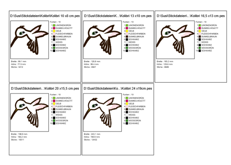 Stickdatei Kolibri Vogel