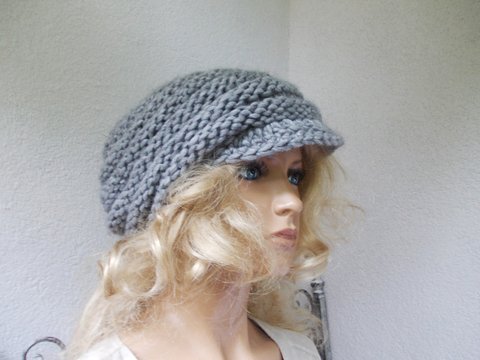 Strickanleitung für Beanie/Mütze mit Häkelschirm, für Kopfumfang 52 - 64 cm, schnell gestrickt, LFB718