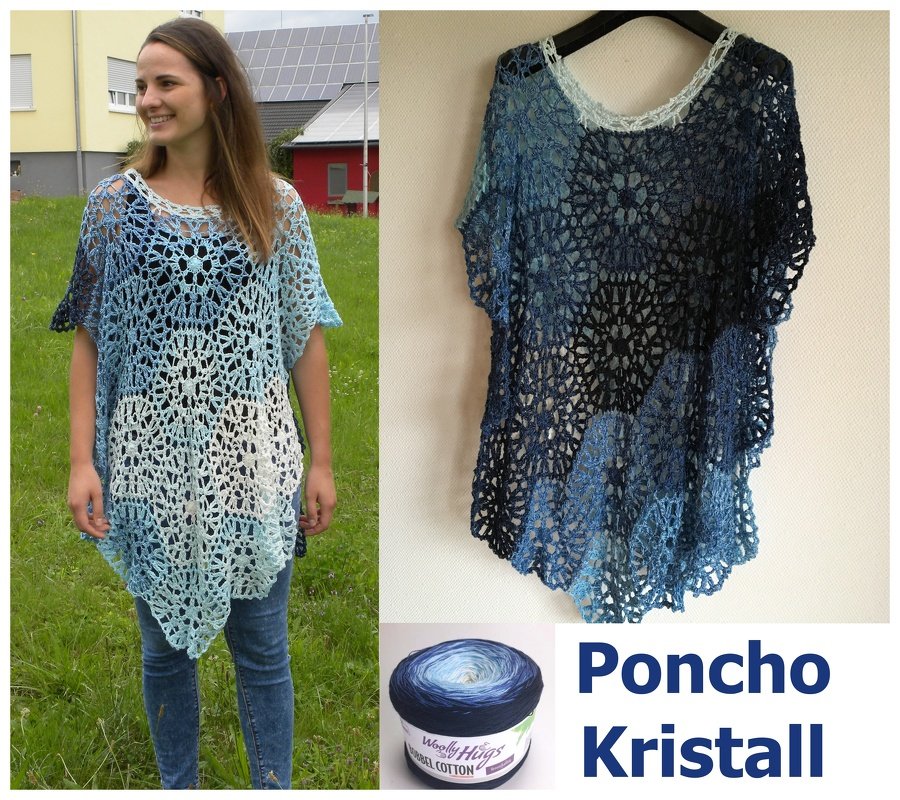 Poncho "KRISTALL" mit 2 Bobbels Woolly Hugs häkeln