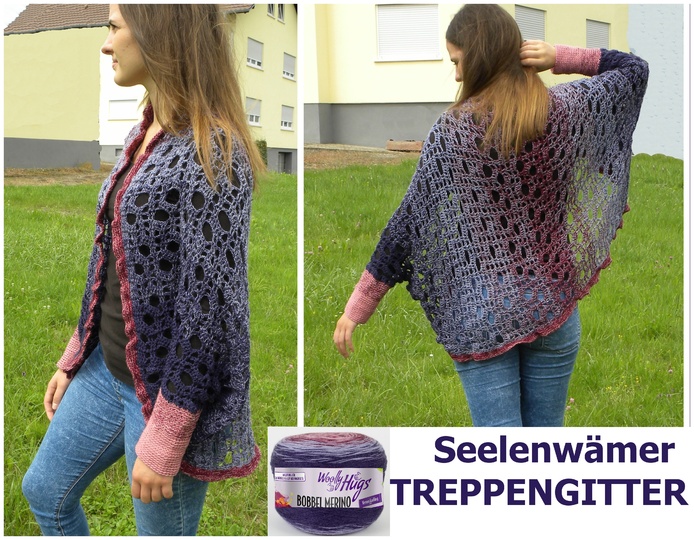 Seelenwärmer TREPPENGITTER gehäkelt aus 2 Woolly Hugs BOBBEL-MERINO