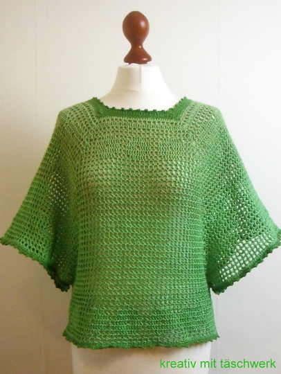 Häkelanleitung Pullover, Netzshirt mit Fledermausärmel Gr.S/M, L/XL, XXL