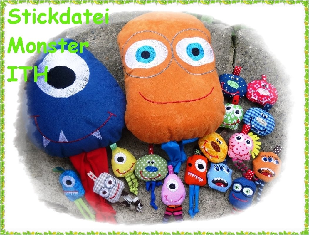 Monster ITH Anhänger + Kissen Stickdatei alle Größen von 6cm bis 28 cm