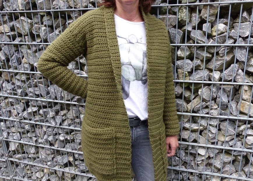 Häkelanleitung Häkeljacke mit Schalkragen Damen