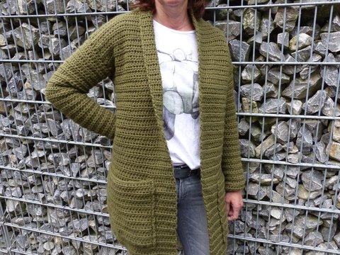 Häkelanleitung Häkeljacke mit Schalkragen Damen