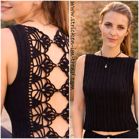 Häkelanleitung für Top | ärmelloses Häkeltop mit Rückenmuster Black#Beauty