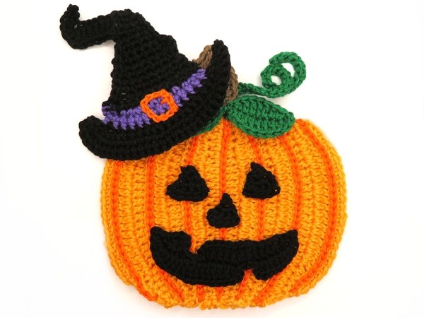 Pumpkin + Hat Halloween crochet Applique Pattern