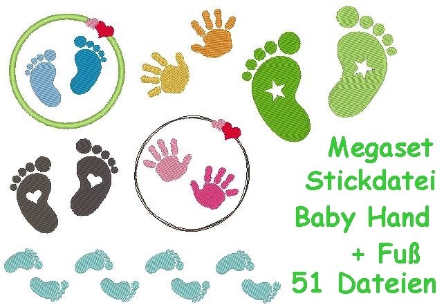 Mega Sparset Stickdatei Baby Hand + Fuß