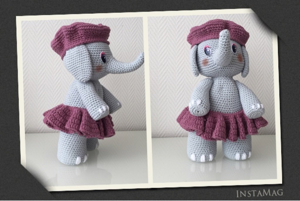 Häkelanleitung Elefant Dame mit Barett und Rock