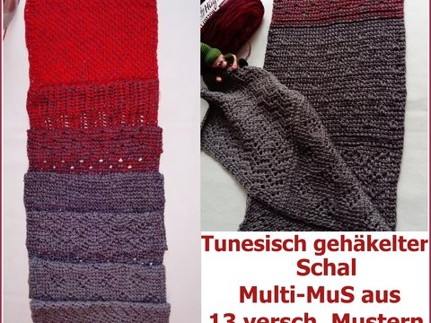 Schal "MultiMuS" aus 1 Woolly Hugs Bobbel-Cotton oder Bobbel-Merino tunesisch gehäkelt