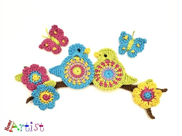 Bird set crochet Applique Pattern