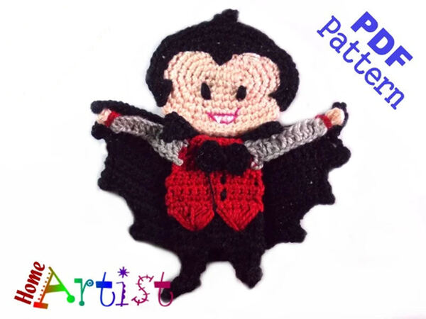 Dracula Halloween crochet Applique Pattern