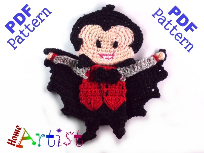 Dracula Halloween crochet Applique Pattern - Image 2