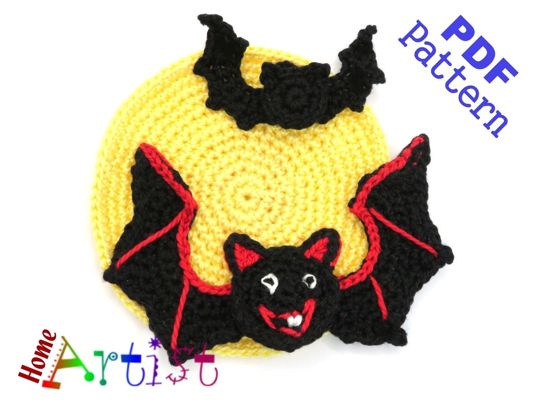Bat + Moom Halloween crochet Applique Pattern - Image 2